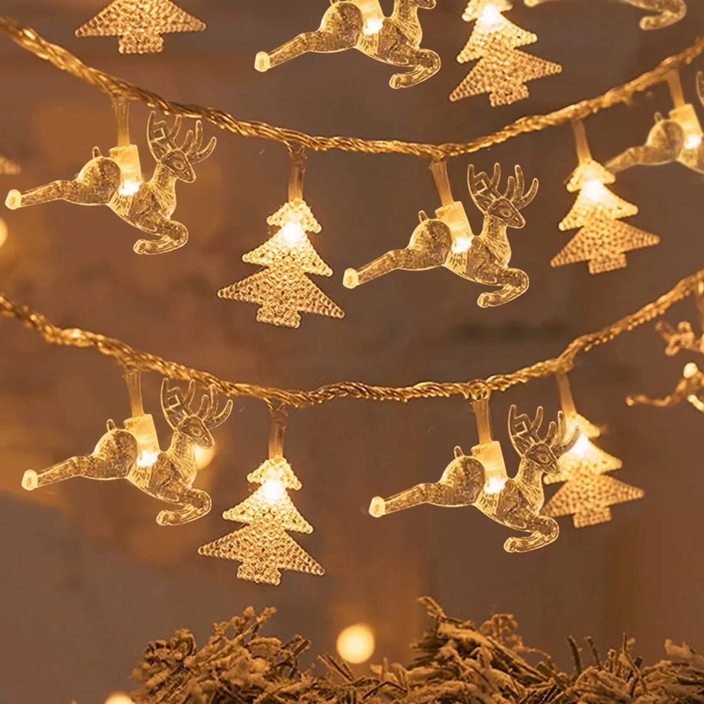 Varal de Luzes de Natal 20 LEDs – 3 m (Árvore, Rena, Estrela e Floco de Neve)