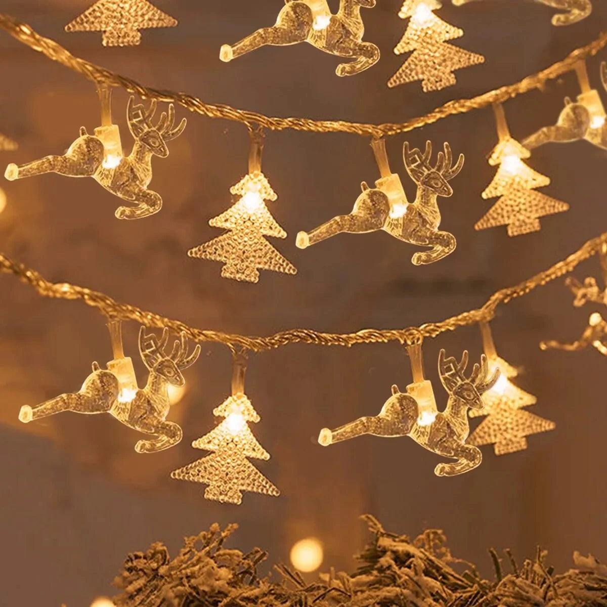 Varal de Luzes de Natal 20 LEDs – 3 m (Árvore, Rena, Estrela e Floco de Neve)